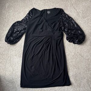 Adrianna Papell Black Dress with Sparkling Sleeves